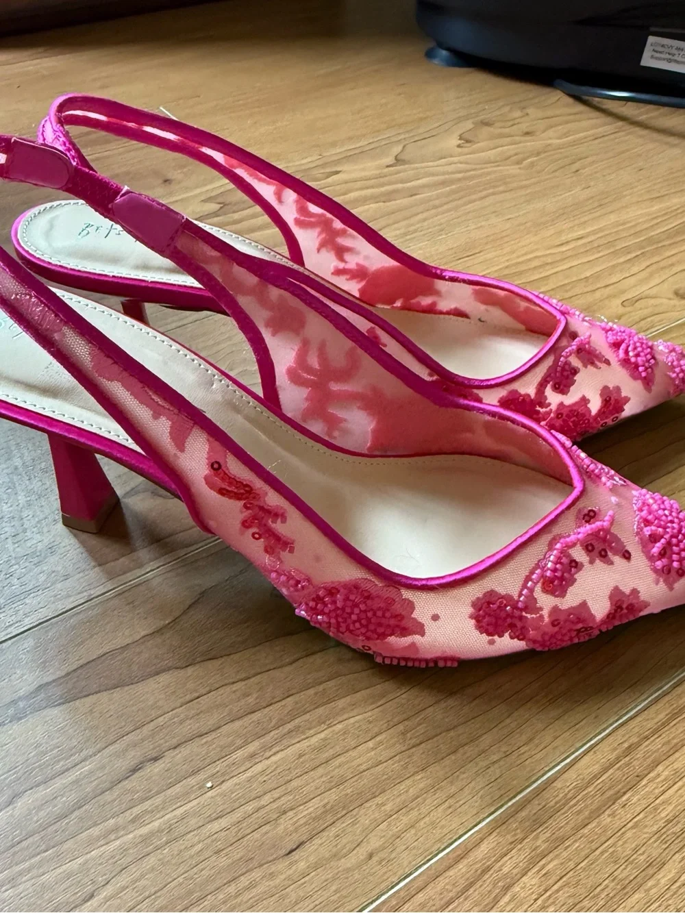 Betsey Johnson Hot Pink Beaded Slingback Heels - Picture 5 of 5